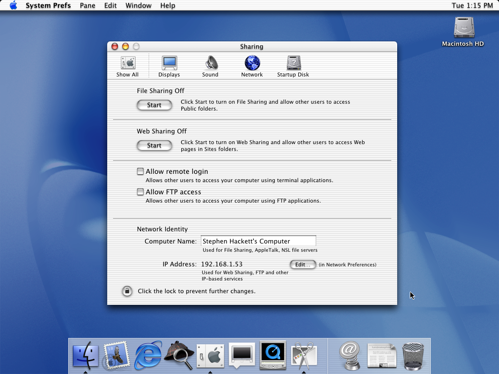 Sharing preferences in Mac OS X 10.0